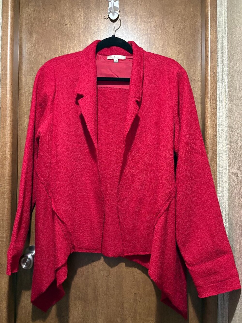 CAbi Style 528 Valentina Red 100% Wool Boiled Wool Asymmetric Open Jacket Size L